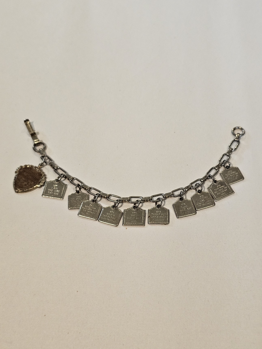 Vintage Sterling Gifts Ten Commandments Silver Charm Bracelet - Size 6 Petite